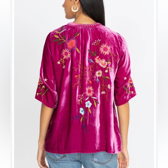 Johnny Was Ulla velvet easy v-neck blouse Medium - Picture 2 of 6